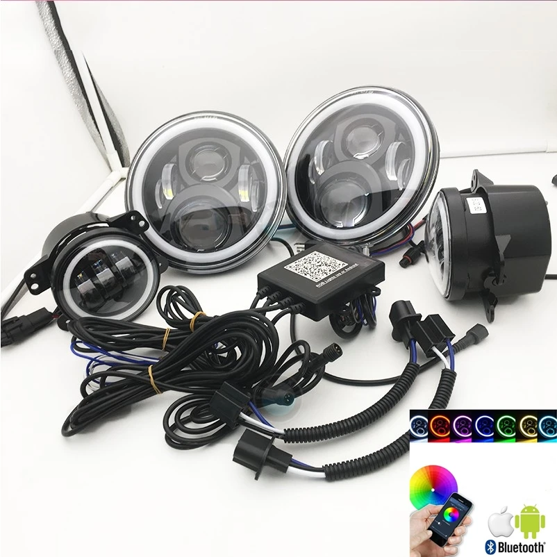 

RGB Set Lights 2*7" Headlights and 2*4" Fog Lamps For Jeep Wrangler
