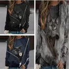 Новинка 2021, Повседневная футболка с длинным рукавом и круглым вырезом, с мультяшным принтом кота, в стиле Харадзюку