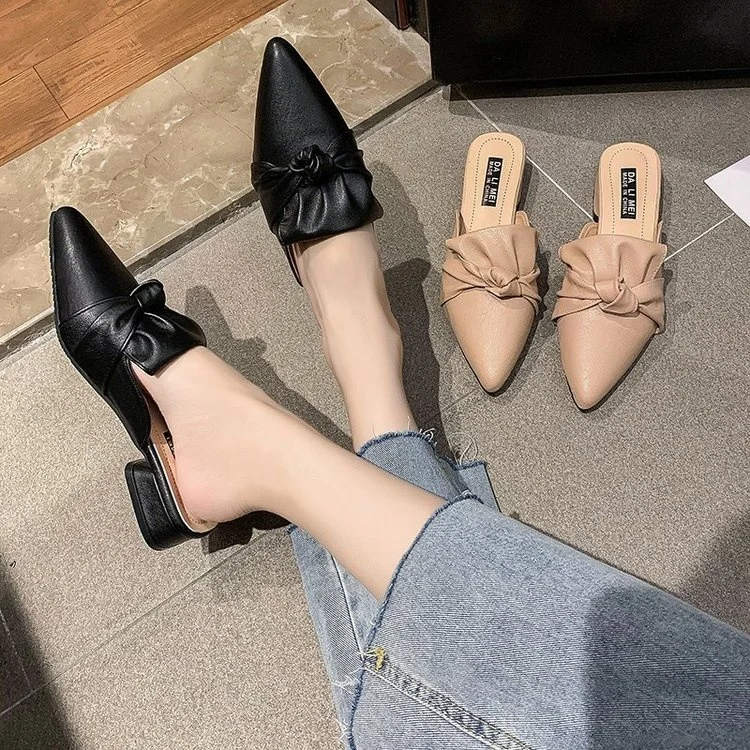 Тапки женские с острым носком плоская подошва полутапочки крутые лето | Обувь