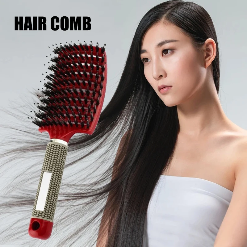 

Oversize Detangling Nylon Bristle Brush Curved Vented Massage Hair Styling Comb Fast Blow Drying for Wet or Dry Hair NShopping