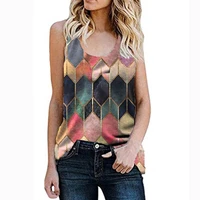 fashion womens round neck vest tops summer fashion ladies loose tops casual pullover plaid printing t shirts tank top