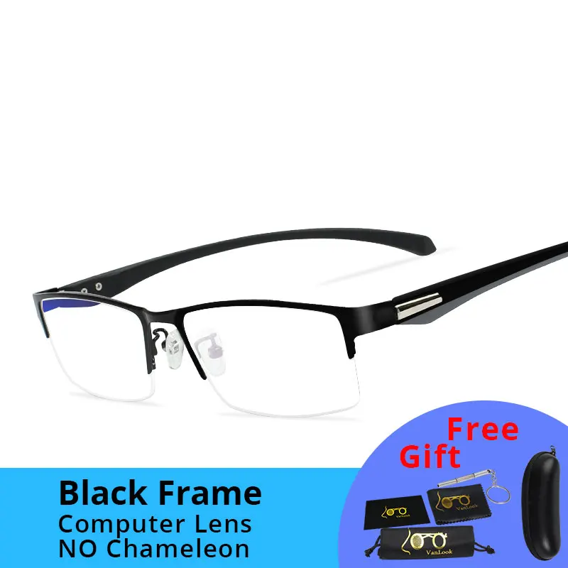 Black Фотохромные очки Хамелеон Линзы Близорукость Blue Light Blocking Мужские компьютерные очки Игра на прицел-0,50-0,75-175-5,5-6 - Цвет оправы: Black