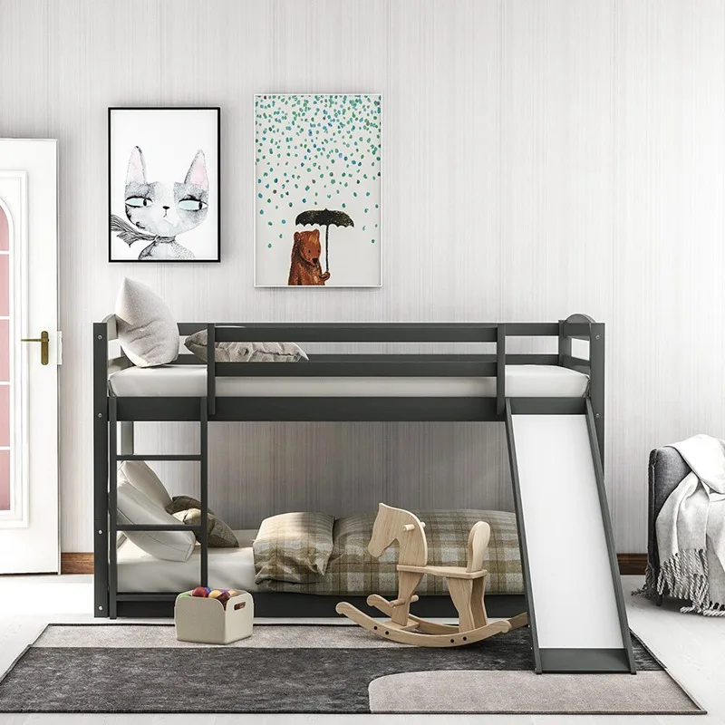 

High Quality Nordic Multifunctional Kids Beds Bedroom Furniture Children Solid Wood Bunk Bed With Slide And Ladder