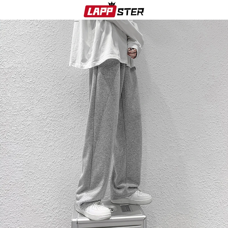 

LAPPSTER Men Japanese Streetwear Solid Sweatpants 2021 Mens Vintage Harajuku Baggy Joggers Pants Male Wide Leg Casual Trousers