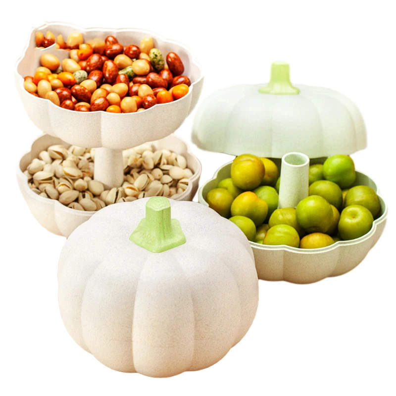 

Pumpkin Shape Storage Box Double Layer Snack Storage Box Nuts Bowl Fruit Bowl Candy Box Creative Plastic Snack Plate