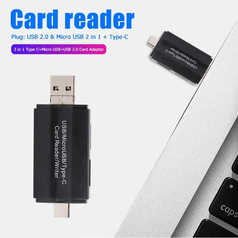3 в 1 OTG кард-ридер type-C+ Micro USB+ USB2.0 для TF карты памяти Android высокоскоростной USB 2,0 Поддержка Windows MacOS или больше