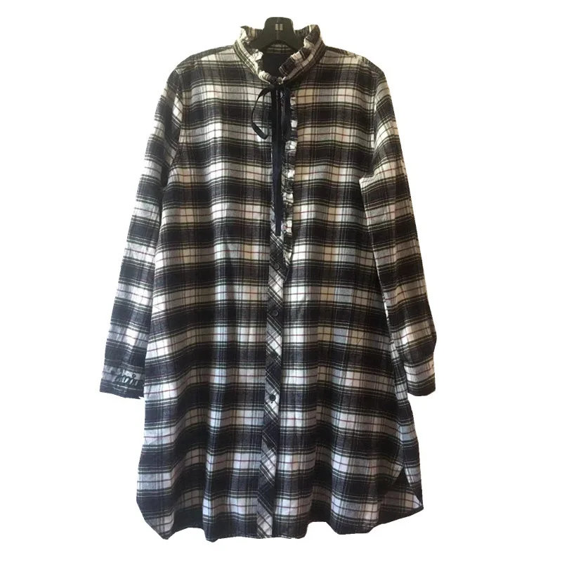 

Новинка 2021, хлопковая юбка-рубашка в клетку с начесом, свободное платье с оборками и манжетами