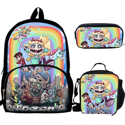 T9052 3PS Customized Cartoon star vs the forces of evil Print Backpack For Girls Boys Schoolbag Children Luch Bag Kids pencil bag - Цвет: T9052