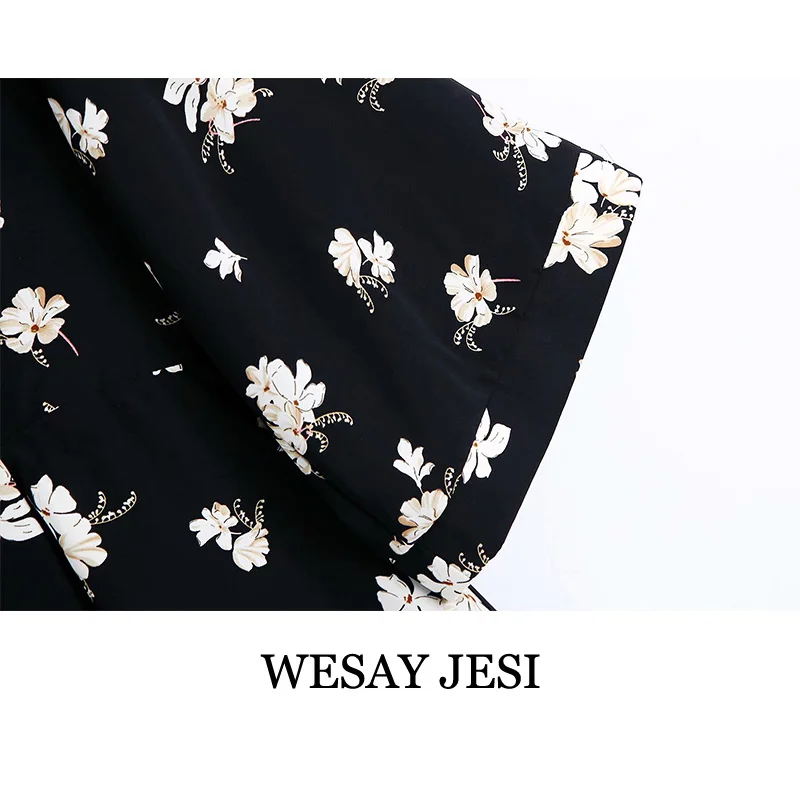 

WESAY JESI Summer Dress 2021 Fashion Vintage Flower Print Party Dresses Half Sleeve V-Neck Elegant Women Clothing A-Line Skirt