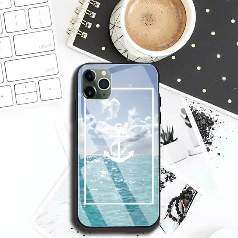 

Classical Small Anchors Phone Case case For Iphone 11 Pro MAX XR X 7 8Plus SE2020 DIY Shockproof Glass Soft Silicone Edge