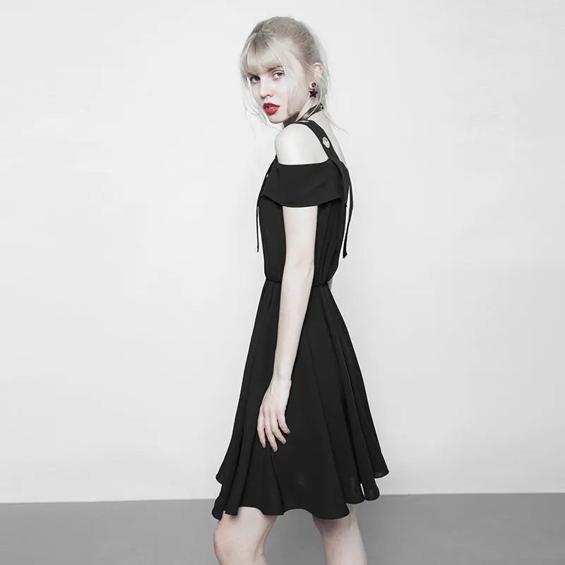 Женское свободное шифоновое платье на бретельках с открытыми плечами в стиле