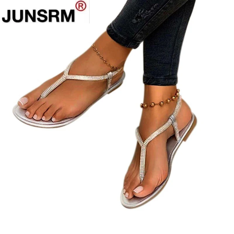 

Women Flip Flop Sandals Ladies Narrow Band Flat Woman 2020 Summer Fashion Bling Crystal Shoes Female Footwear Plus Size 34-43