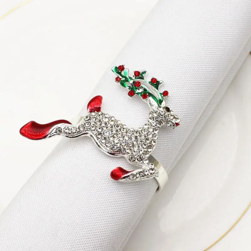 

6pcs Creative Rose Gold Diamond Fawn Napkin Buckle Christmas Table Decoration Cute Deer Towel Ring Christmas Party Napkin Holder