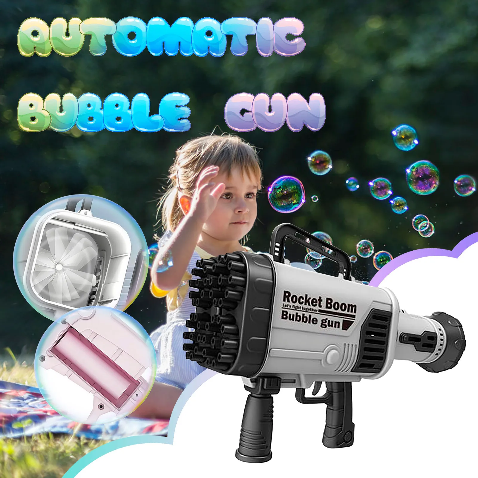 

44-hole Automatic Gatling Bubble Gun Toys Party Game Soap Water Bubble Machine Electric Magic Bubble Machine Kids Bath Toys