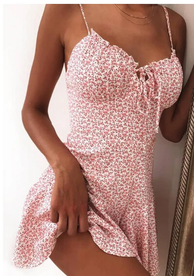 Лидер продаж 2020 летнее платье с цветочным принтом открытой спиной на лямках