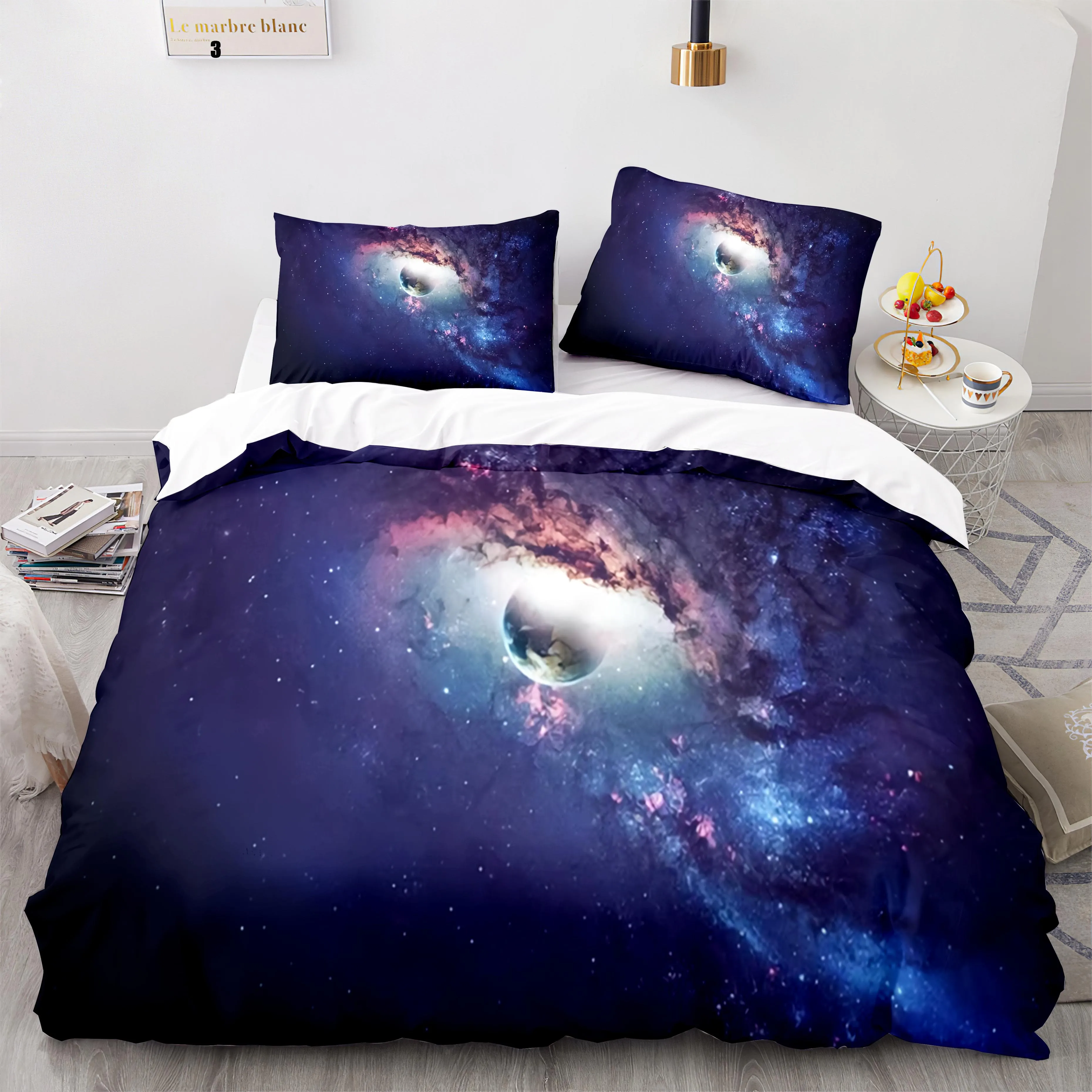 

Space Galaxy Aurora Sunset Glow Bedding Set Single Twin Full Queen King Size Sky Stars Tree Bed Set Children's Kid Duvetcover 37