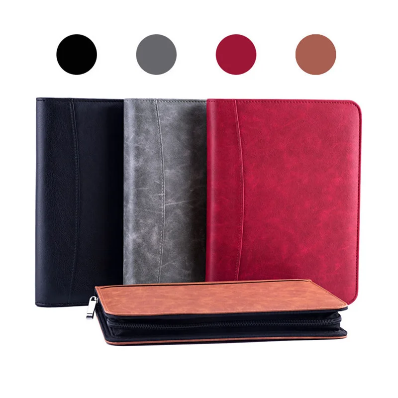 

Retro Faux Leather A5 Padfolio with Calculator Binder Zipper Business Notebook File Organizer Folder Manager Briefcase Note Book