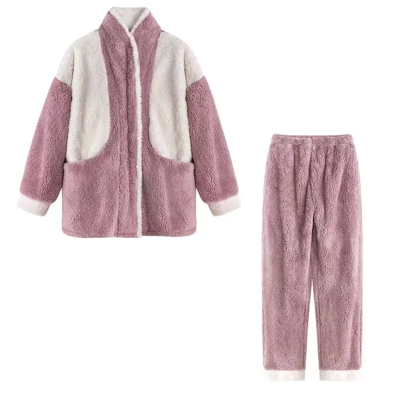 Winter Thick Warm Pajamas Sets For Women Coral Fleece 2 Pieces/Set Sleepwear Casual Loose Loungewear Homewear Home Suit