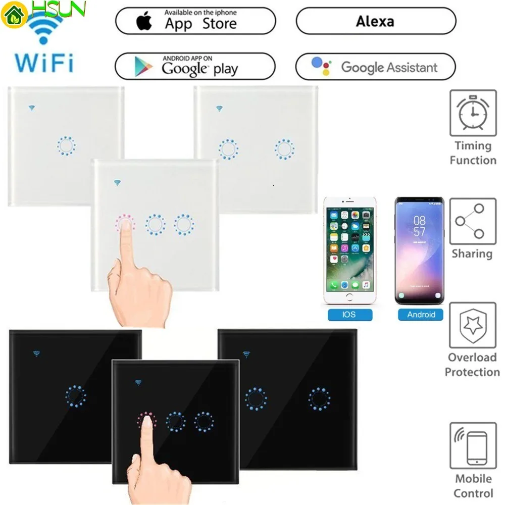 US/EU/AU Standard Touch Switch Smart Light Panel Wall interruptor 1/2/3 Gang wifi Voice Work with Alexa Google Home APP | Обустройство