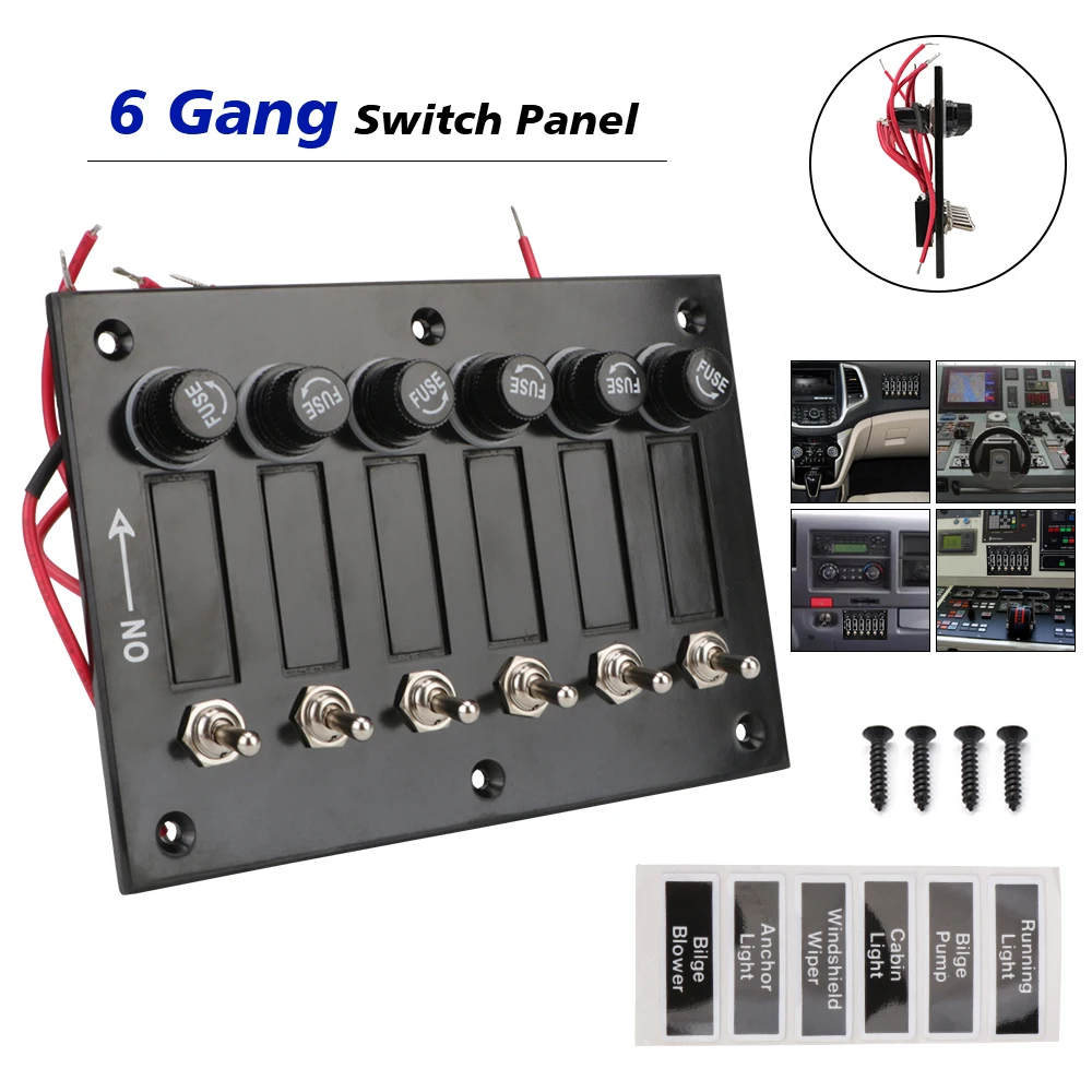 

Label Stickers ON/OFF Rocker Toggle for Car Marine Ship Caravan RV DC12/24V Car Switch Panel With Fuse Protection 6 Gang
