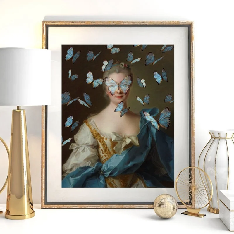 

5D DIY Poured Glue Diamond Painting Kit With AB Drill Scalloped Edge Altered Vintage Eclectic Art Surreal Rococo Baroque Decor