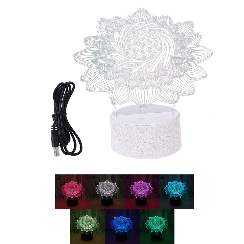 

2021 New Creative 3D Lotus Colorful Night Light Crack Base Color Changing LED Desk Lamp