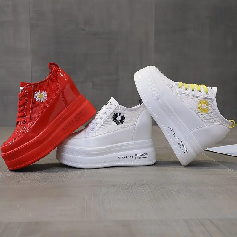 

wedge sneakers ladies flowers shoes casual trainers women female shoe white red sneakers female tenis feminino