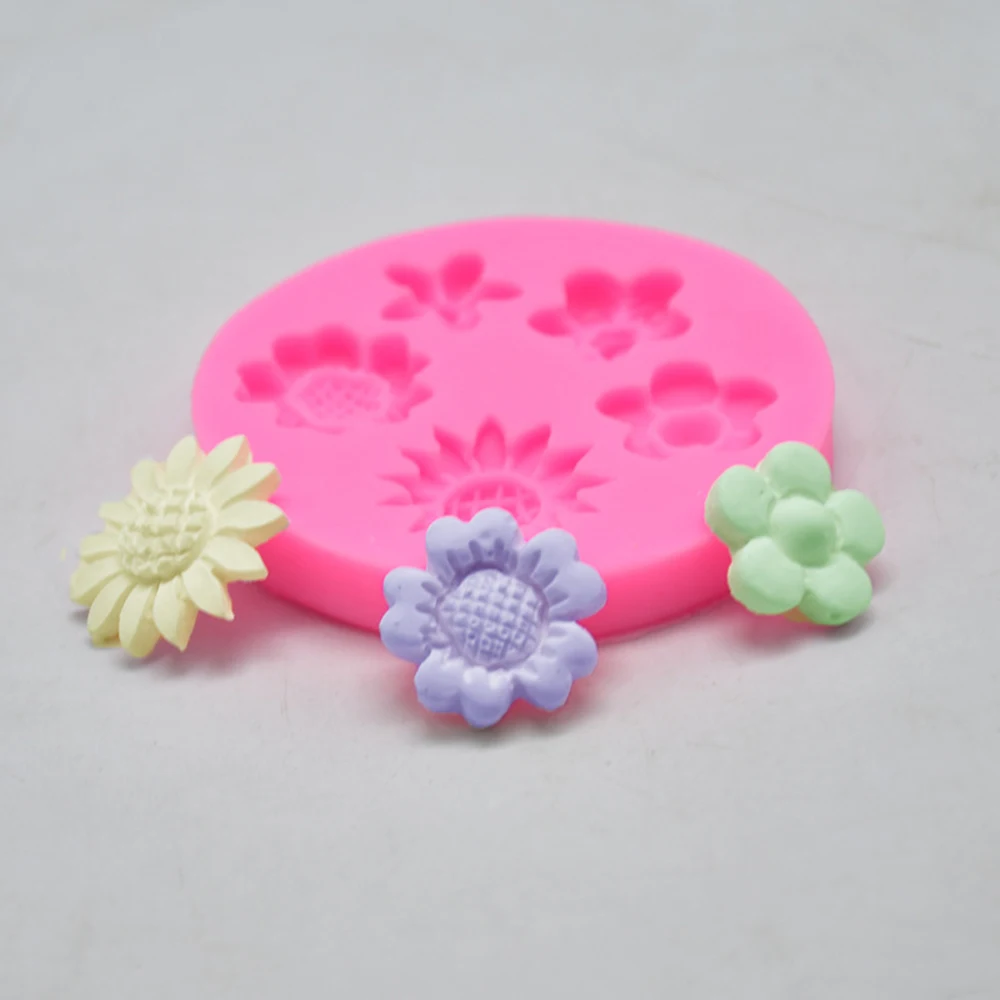 Силиконовая форма с пятью отверстиями и цветком от солнца для шоколадной мастики