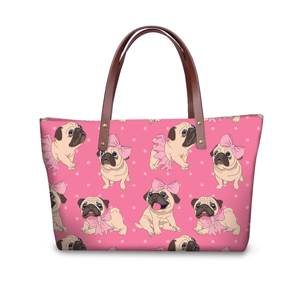 

Customized Funny Pugs Puppies Print Large Capacity Ladies Totes Zipper Shopping Office Women Crossbody Shoulder Bag Handbags