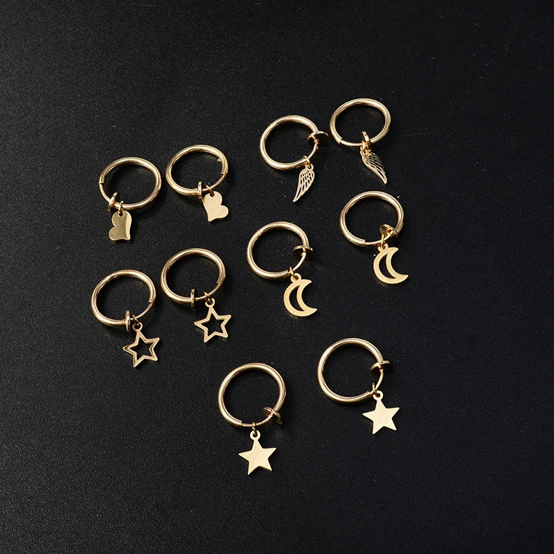 Выдвижные серьги в виде звезды луны сердца из нержавеющей стали без отверстий