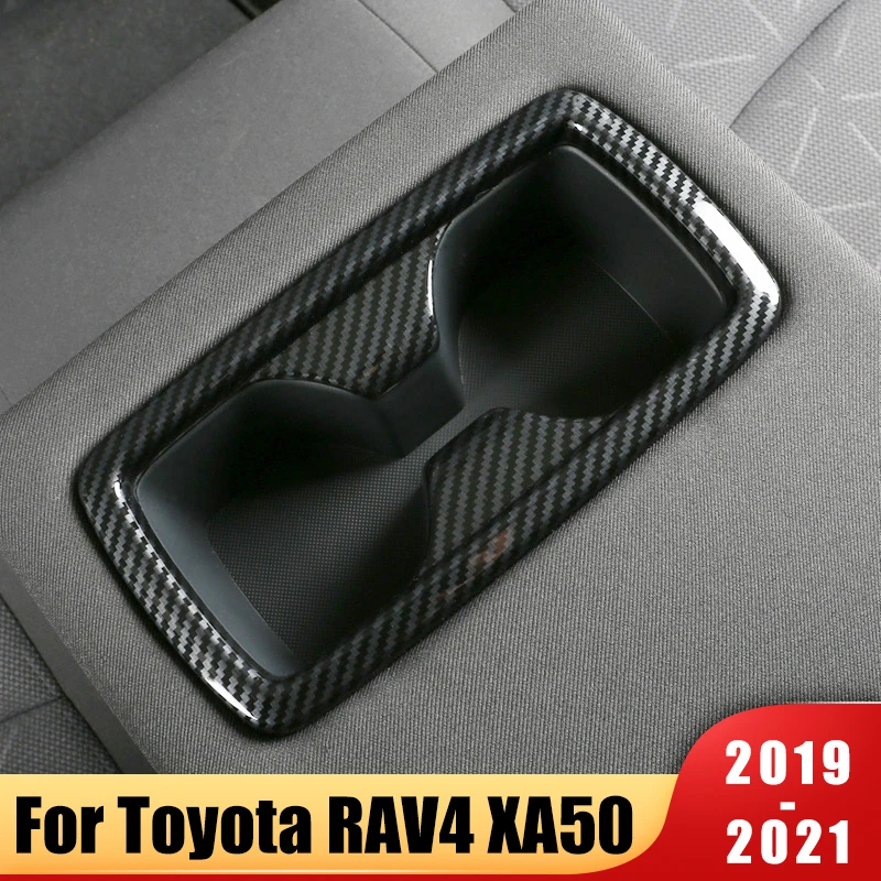 ABS Carbon Car Rear Seat Water Cup Holder Coffee Bottle Placement Covers Trim For Toyota RAV4 2019 2020 2021 RAV 4 Accessories