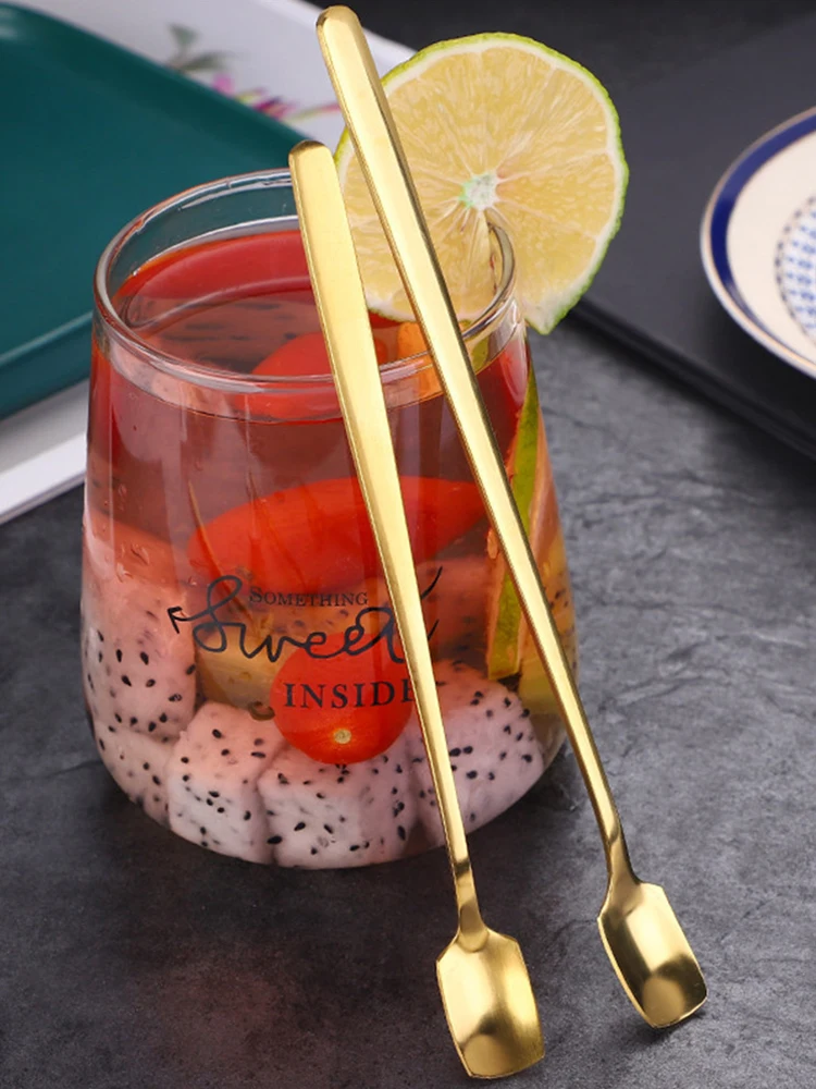 Новинка 5 шт. Нержавеющая сталь Кофе ложки с длинной ручкой золото совки десерт