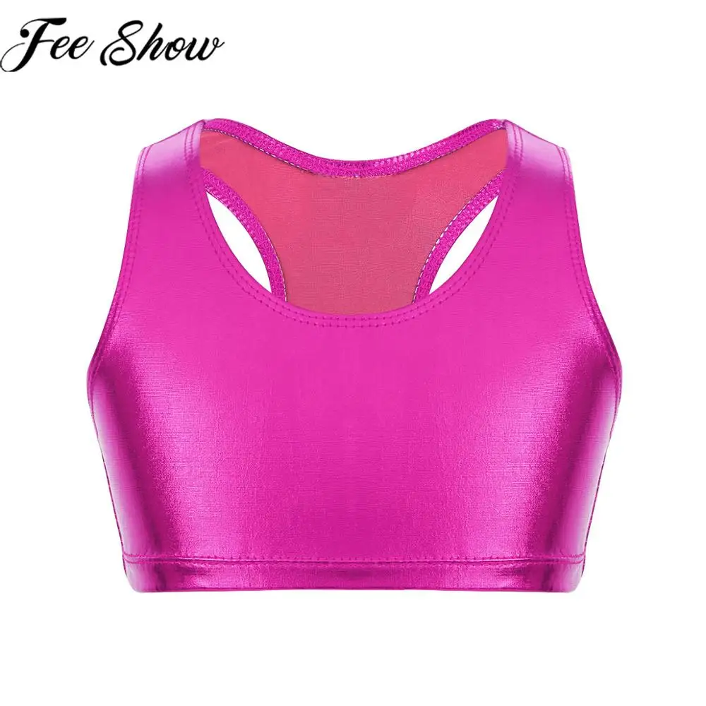 Детский Блестящий металлический Топ без рукавов для девочек балетные