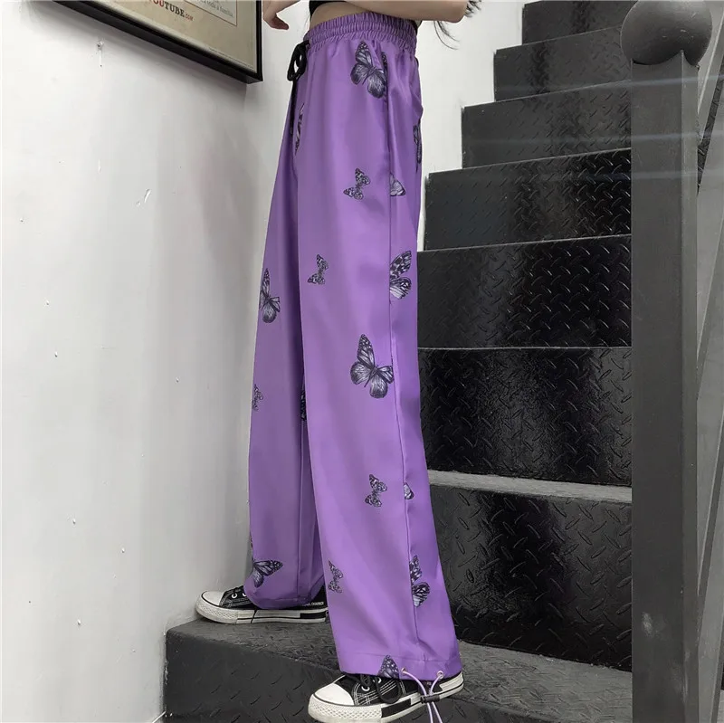 

Fashion High Waist Loose Jogger Hip Hop Purple Butterfly Print Sweatpants Unisex Korean Streetwear Harajuku Workout Sport Track