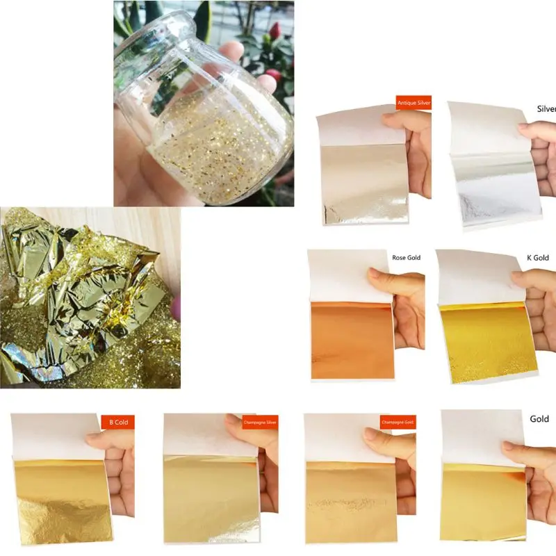 100 шт. имитация золотого и серебряного цвета медная бумага из фольги Лист Листья