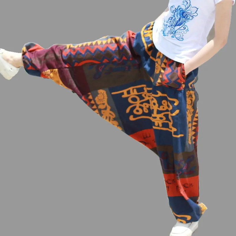 Брюки-багги мужские из хлопка и льна свободные повседневные штаны с широкими