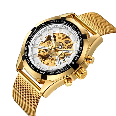 Часы скелетоны Orkina Мужские механические брендовые роскошные золотистые