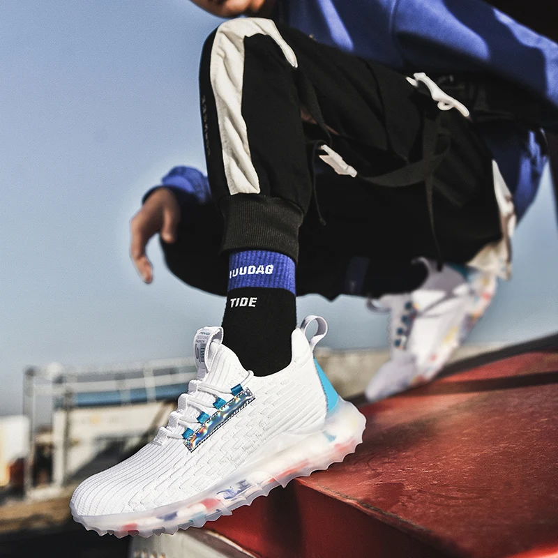 

Lcxmnd 2020 new casual versatile high top luminous breathable flying woven sports shoes men's shoes