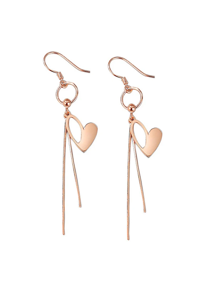 

YKNRBPH S925 sterling silver hollow earrings female long heart-shaped tassel earrings light luxury rose rose earrings