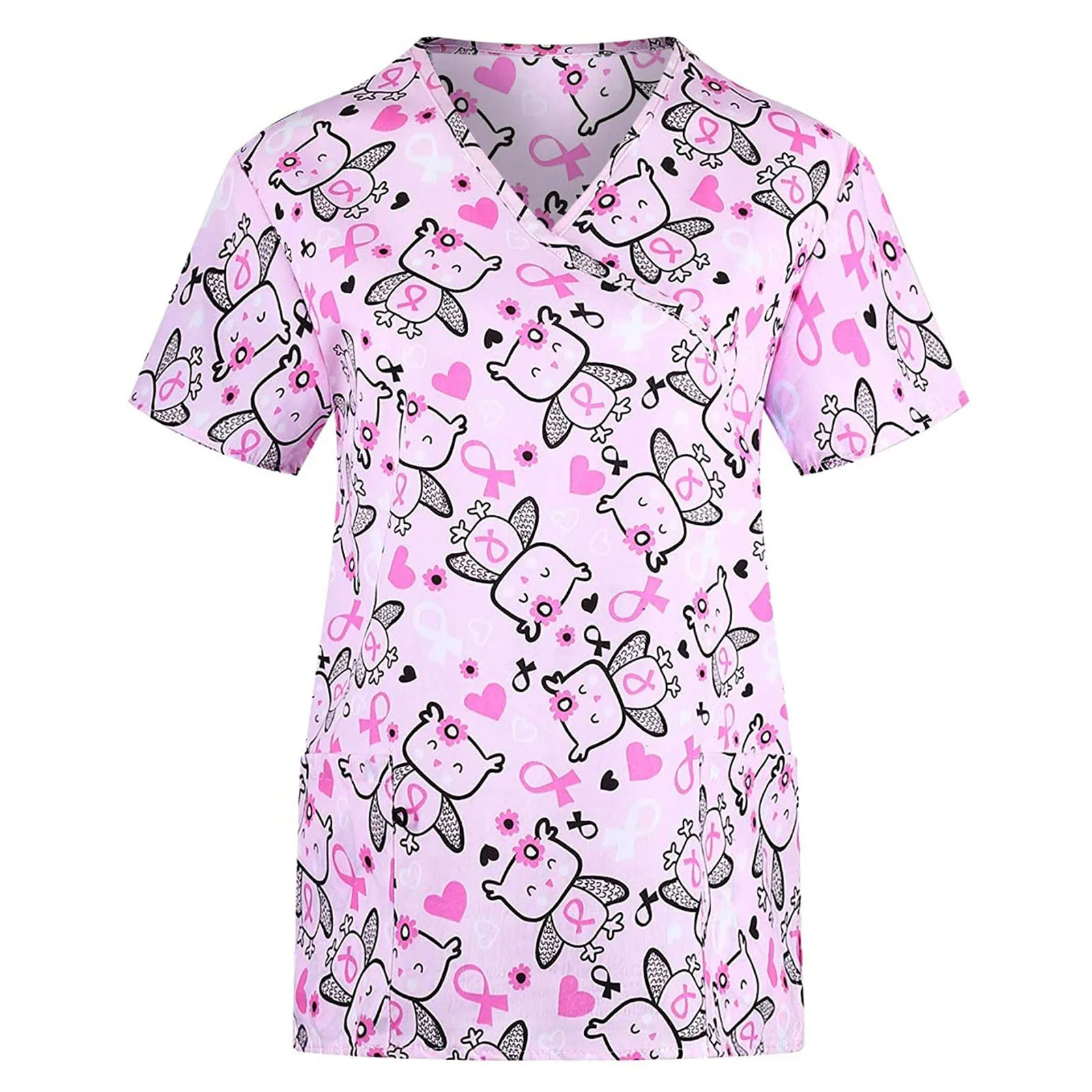 

Unisex Scrub Tops Women Short Sleeve V-neck Tops With Pockets Working Uniform Workwear Top Beauty Salon Work Clothes Uniform J30