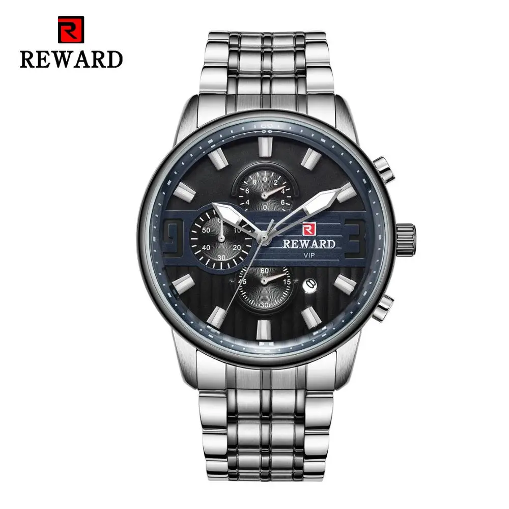 

REWARD Sports Men's Quartz Wrist Watch 2020 Silver Stainless Steel Chronograph Display Water Resistant Reloj Hombre