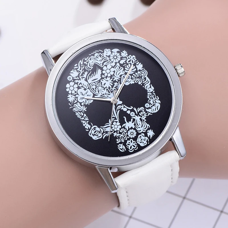 Часы наручные женские кварцевые с кожаным ремешком модные черепом|Женские часы| |