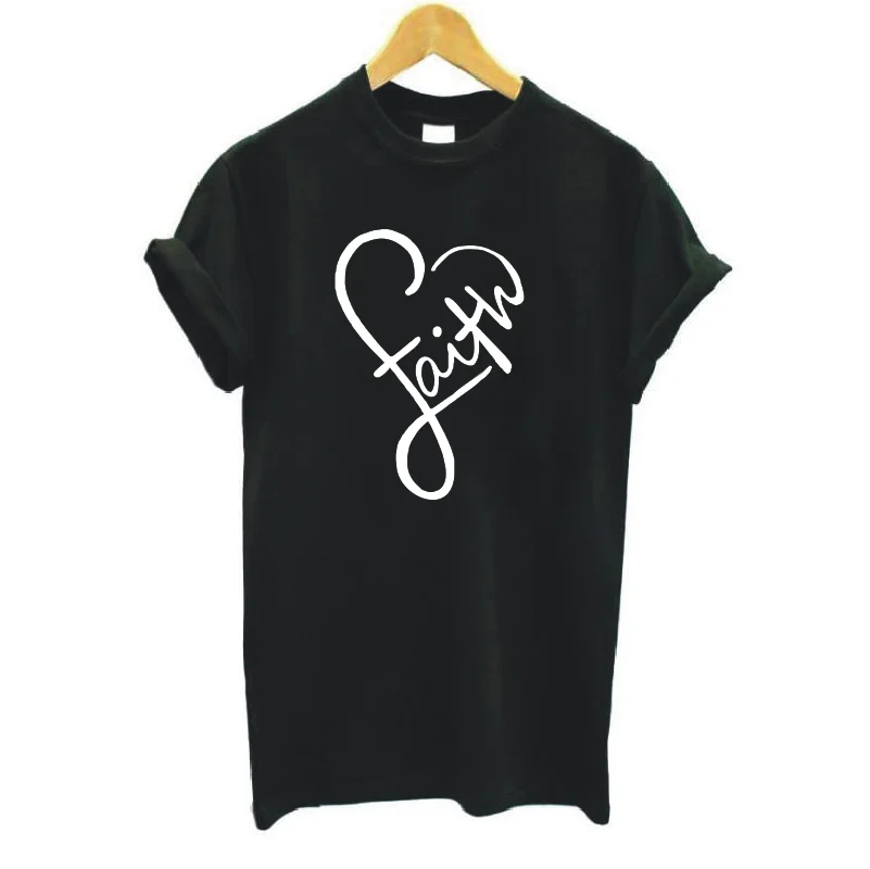 Футболка с принтом Faith женские топы повседневные Харадзюку хлопок коротким