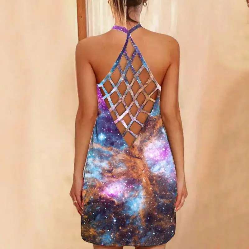 

Summer Women Dresses Flower Printed Sexy Backless Casual Ladies Dress Halter Sleeveless Mini Beach Dresses 2021 Mujer Vestido