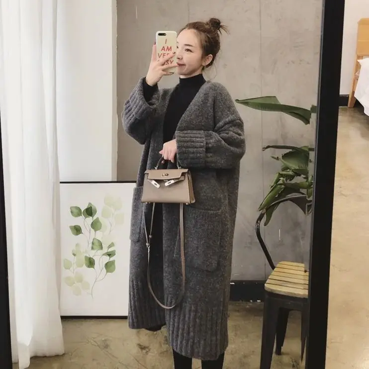 

Woman Sweaters 2020 Spring Autumn Women's Loose Mid-Length Knitted Cardigan Sweater Femme Chandails Pull Hiver