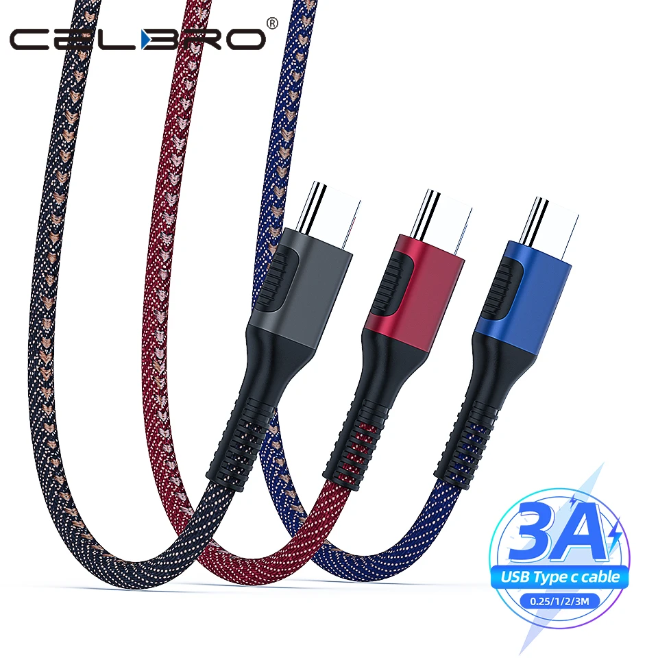 3A джинсовый плетеный кабель с разъемом Usb Type-C для быстрой зарядки и передачи