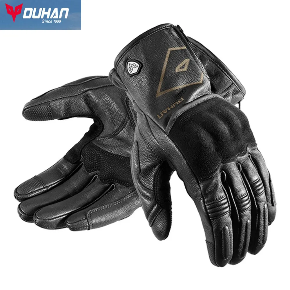 

DUHAN Motorcycle Genuine Leather Gloves Moto Racing Accessories Breathable Moisture Wicking Bicycle Riding Accessories Black