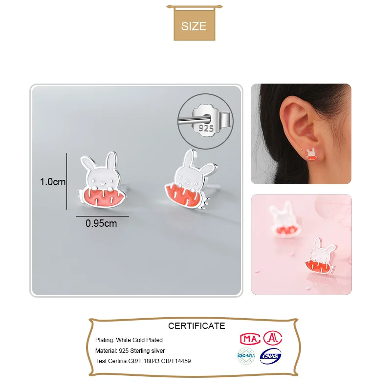 Серьги гвоздики из серебра 100% пробы с кроликом|Серьги-гвоздики| |