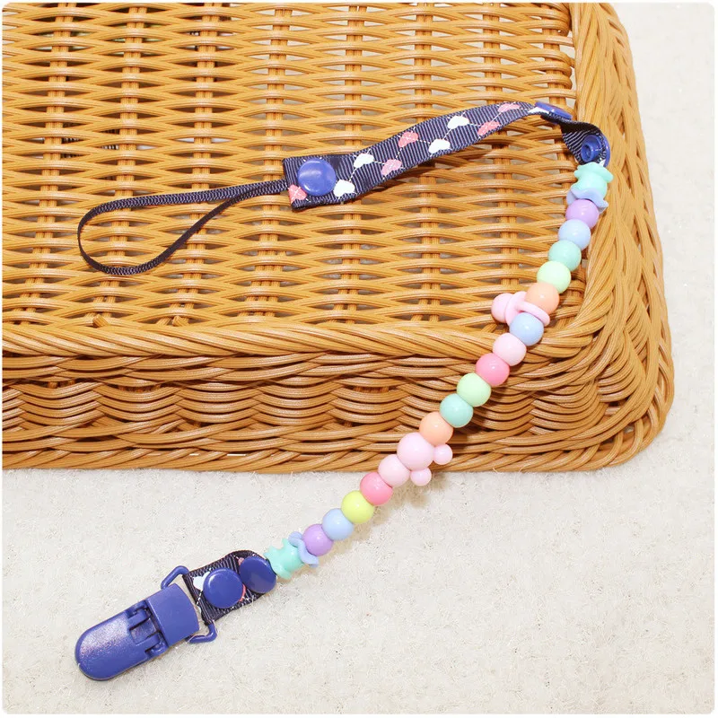 

2020 Baby Pacifier Clip Chain Infant Nipple Holder Wooden Beaded Crystal Nipple Leash Strap Metal Pacifier Clips Soother Chain