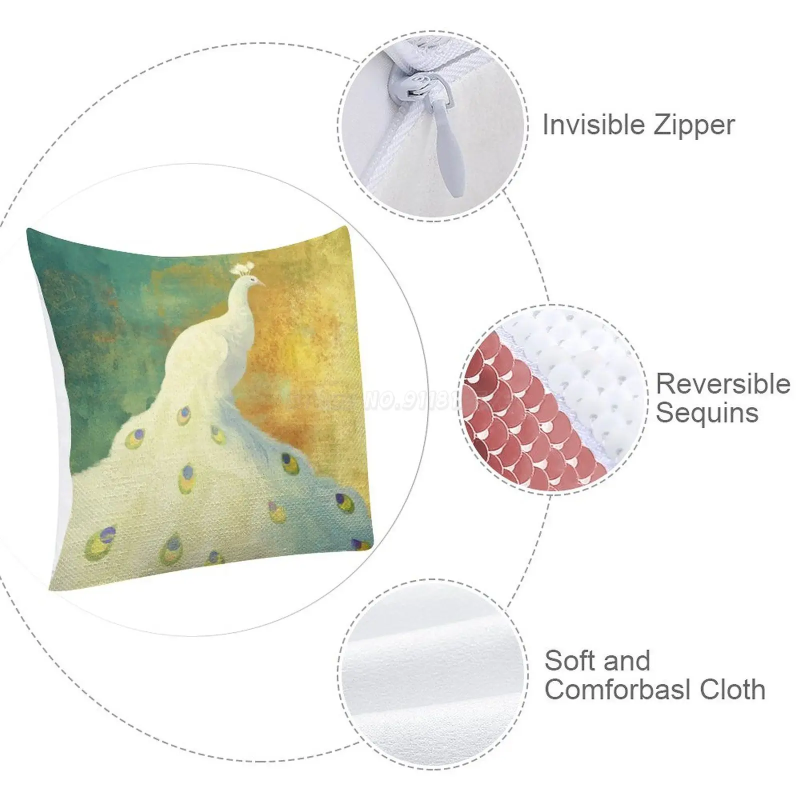 Чехол с павлиньими пайетками и белой подушкой чехол для дивана декоративный